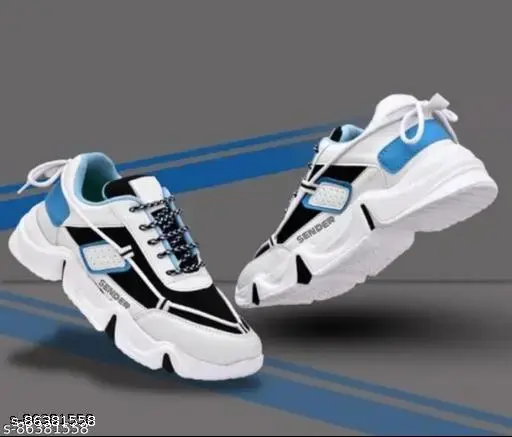 White Colorblocked Running Shoes For Men