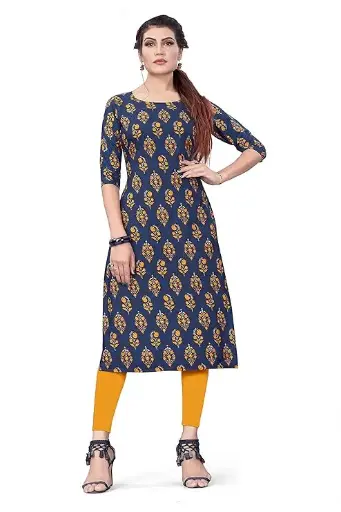 New Ethnic 4 You Women's Crepe Straight Cut Kurta_(Kurti-200_Navy Blue Color