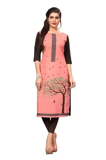 New Ethnic 4 You Women's Crepe Straight Kurta (belomoda green_Multicolored _X-Large)
