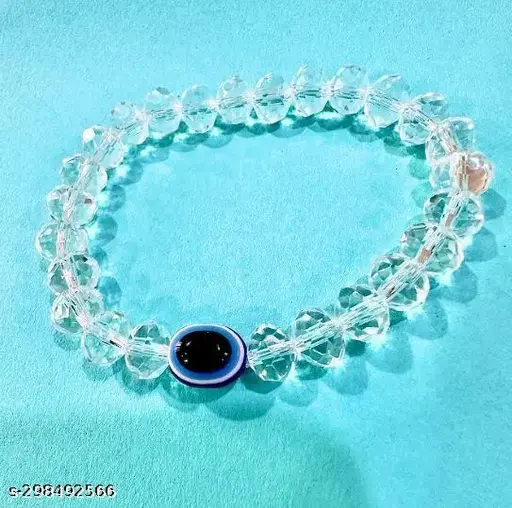 Evil Eye bracelet/White Crystal Evil Eye Bracelet/Sphatik with Evil eye Bracelet for women, men, girls, boys/ Daily Fashion Wear/ NAZAR BRACELET | Crystal Bracelet (UNISEX) -1 Piece/ best kanjak gift